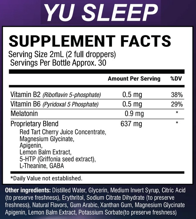 All 9 Yu Sleep ingredients